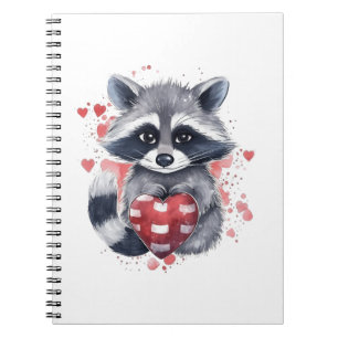cute colourful watercolor racoon with heart notebook