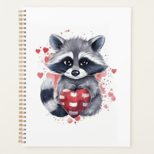 cute colourful watercolor racoon with heart planner