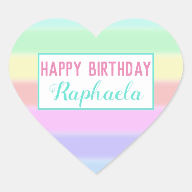 Cute Colourful Watercolor Rainbow Happy Birthday Heart Sticker (Front)