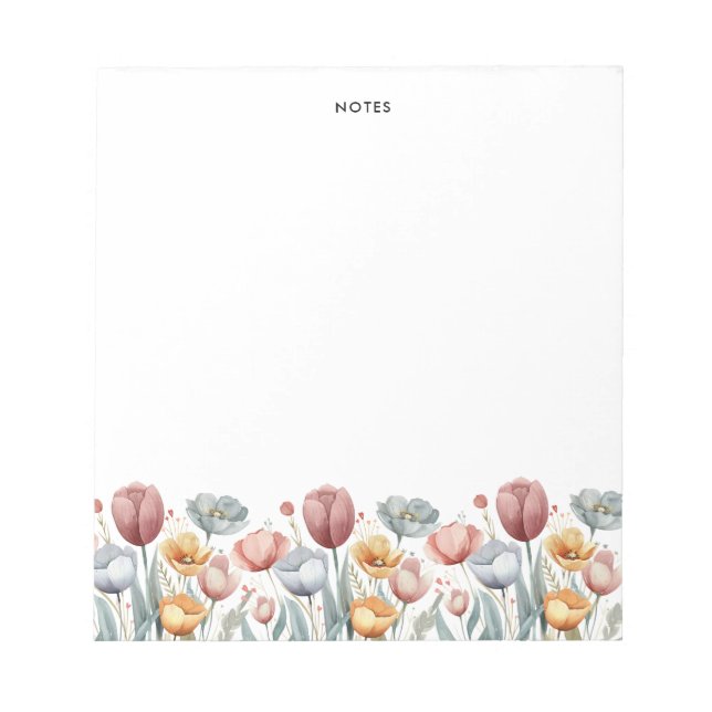 Cute Colourful Watercolor Spring Blooms Floral Notepad (Front)