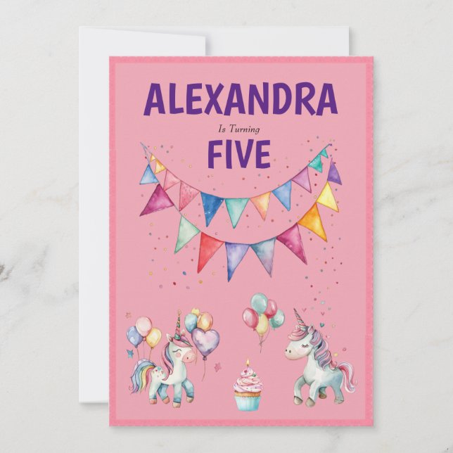 Cute Colourful Watercolor Unicorn Birthday Invitation (Front)