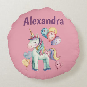 Cute Colourful Watercolor Unicorn Round Cushion