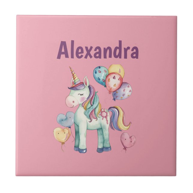 Cute Colourful Watercolor Unicorn Tile (Front)