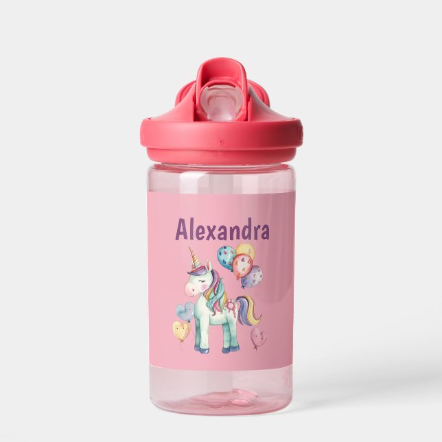 Cute Colourful Watercolor Unicorn Water Bottle (Front)