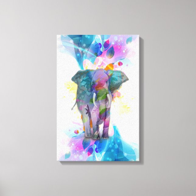 cute colourful watercolours splatters elephant canvas print (Front)