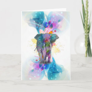 cute colourful watercolours splatters elephant card