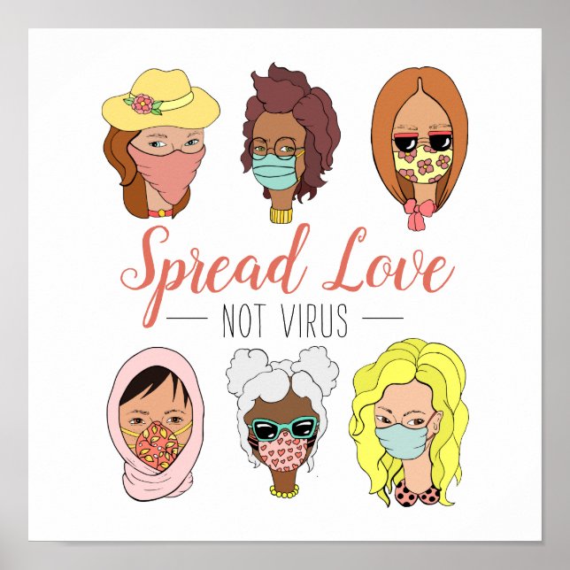 Cute Colourful Wear Masks Spread Love Not Virus Poster (Front)