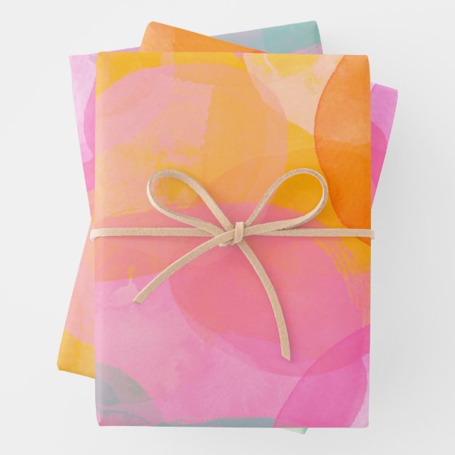 Cute Colourful Whimsical Abstract Watercolor Art Wrapping Paper Sheet (In situ)