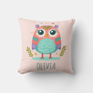 Cute Colourful Whimsical Baby Owl Cushion