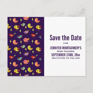 Cute Colourful Whimsical Birds Pattern Baby Shower Postcard