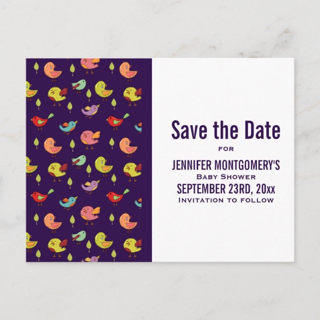 Cute Colourful Whimsical Birds Pattern Baby Shower Postcard (Front)