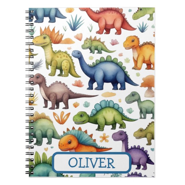 Cute Colourful Whimsical Dinosaurs Notebook (Front)