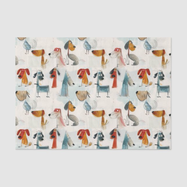 Cute colourful whimsical dogs in pastel chalks tissue paper (Front)