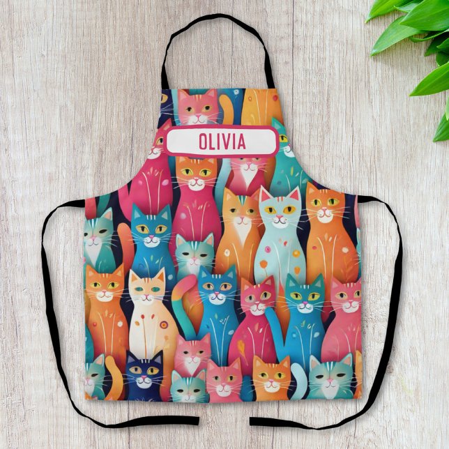 Cute Colourful Whimsical Kittens Personalised Apron (Creator Uploaded)