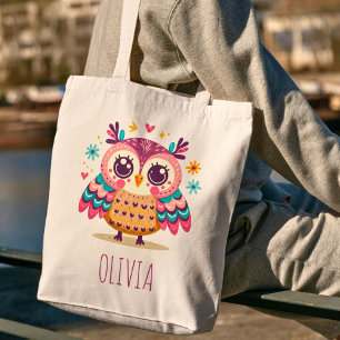 Cute Colourful Whimsical Owl Tote Bag