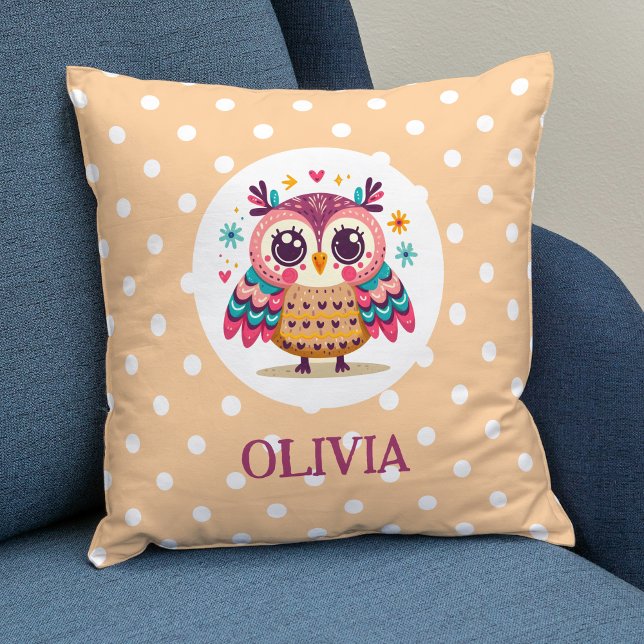 Cute Colourful Whimsical Owl with Polka Dots Cushion (Creator Uploaded)