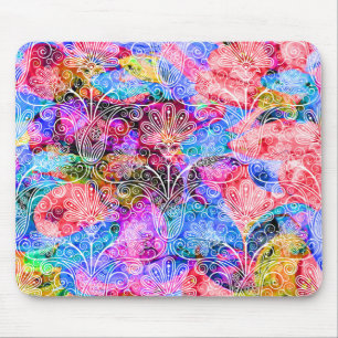 Cute colourful white flowers patterns mouse mat
