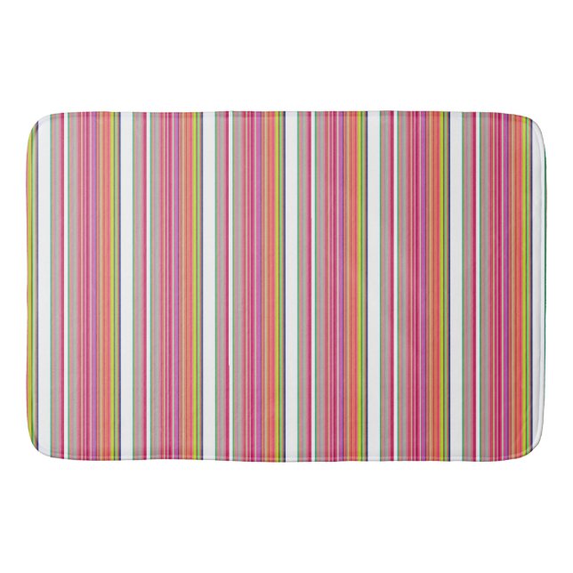Cute colourful white stripes bath mat (Front)