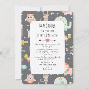 Cute Colourful Wild Animals Baby Shower Invite