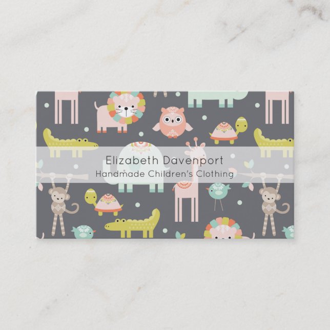 Cute Colourful Wild Animals Nursery Art Business Card (Front)