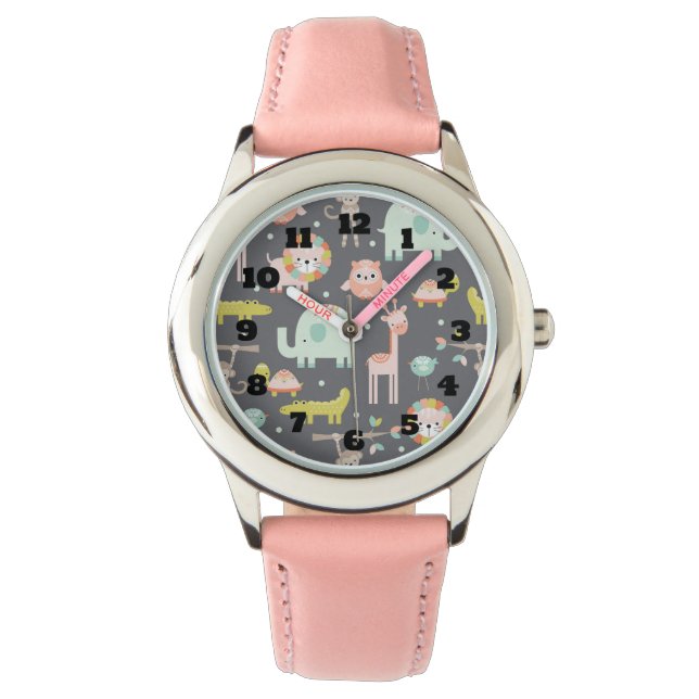 Cute Colourful Wild Animals Nursery Art Watch (Front)