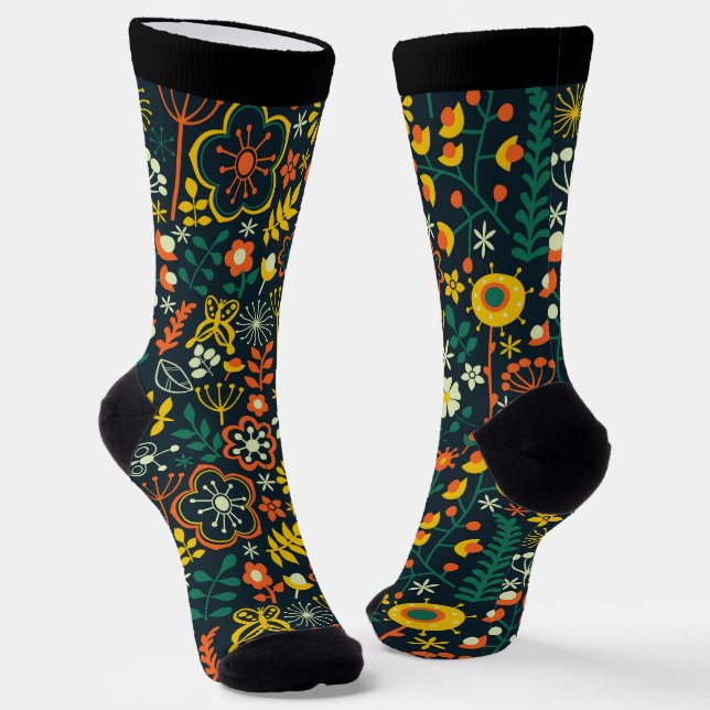 Cute colourful wildflowers pattern socks (Angled)