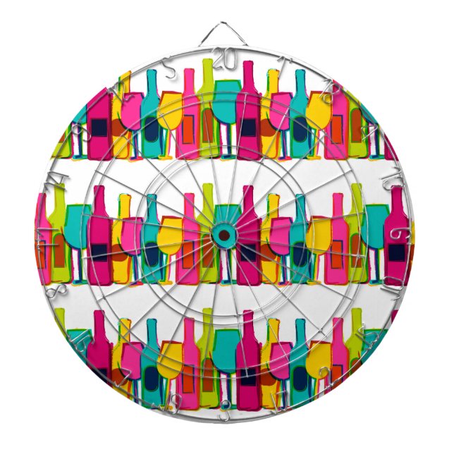 Cute colourful wine bottles pattern dartboard (Front)