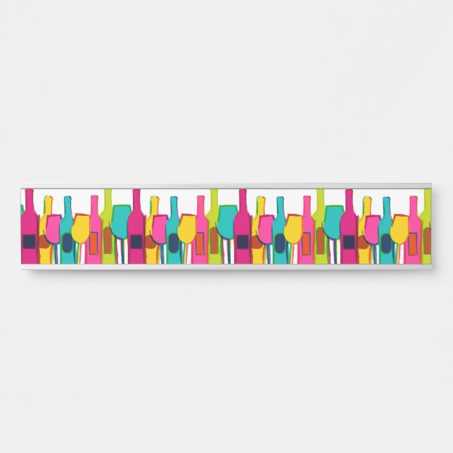 Cute colourful wine bottles pattern door sign (Front)