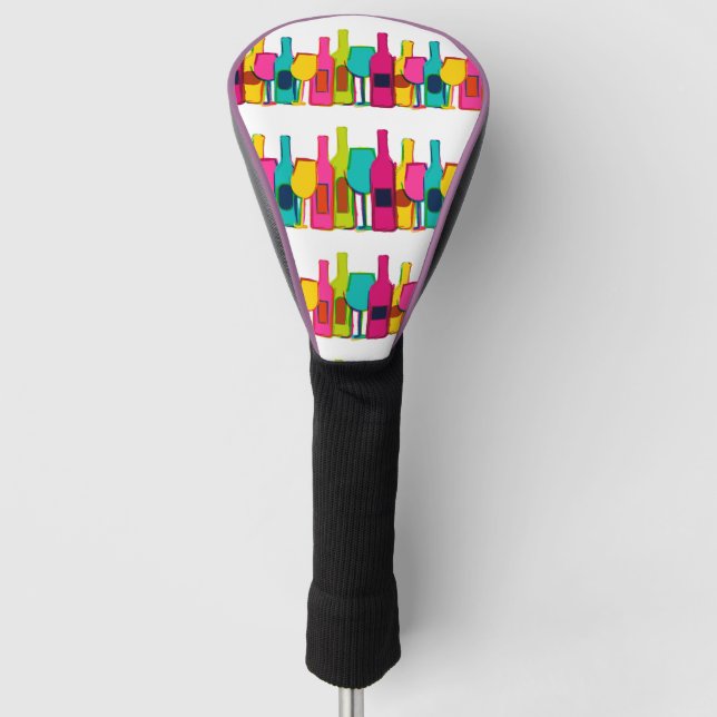 Cute colourful wine bottles pattern golf head cover (Front)
