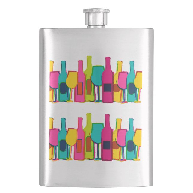 Cute colourful wine bottles pattern hip flask (Front)
