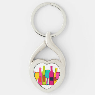 Cute colourful wine bottles pattern key ring