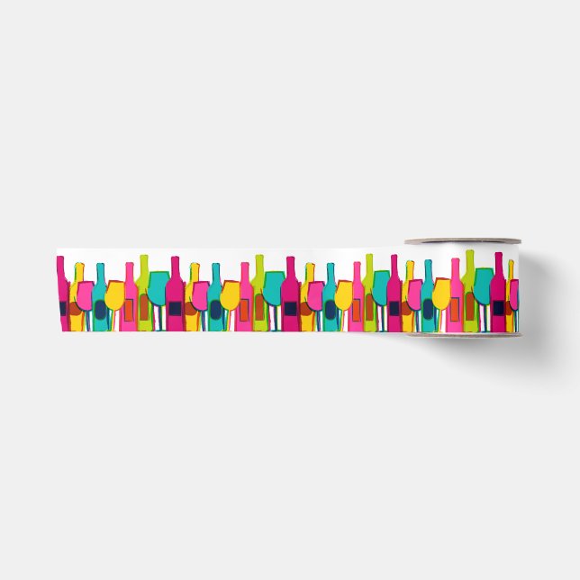 Cute colourful wine bottles pattern satin ribbon (Front)