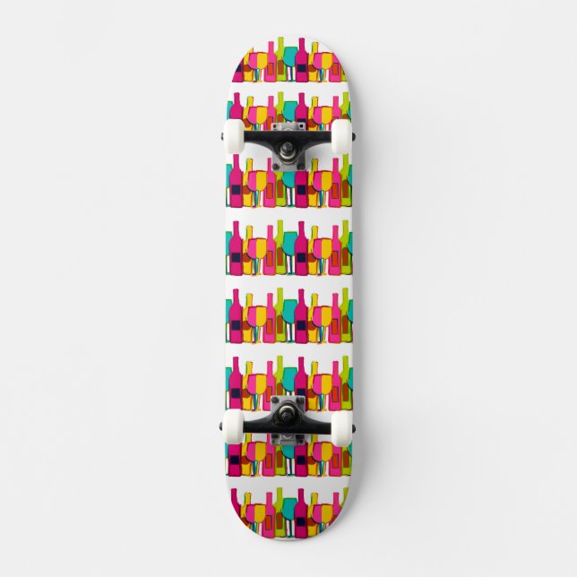 Cute colourful wine bottles pattern skateboard (Front)