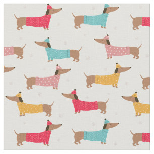 Cute Colourful Winter Dachshund Dog Pattern Fabric