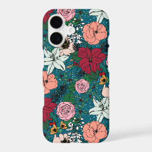 Cute colourful winter floral and white dots design