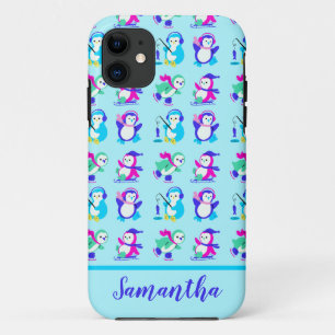 Cute Colourful Winter Penguins Personalised iPhone 11 Case