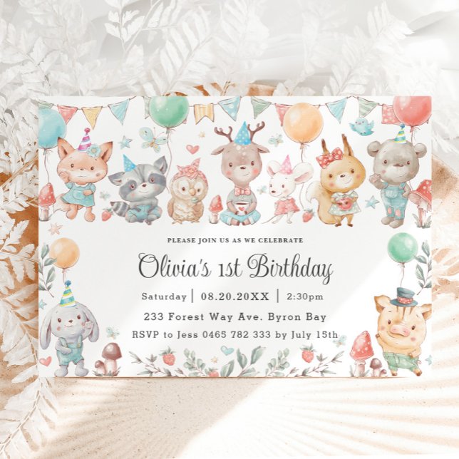 Cute Colourful Woodland Animals Birthday Party  Invitation (Creator Uploaded)