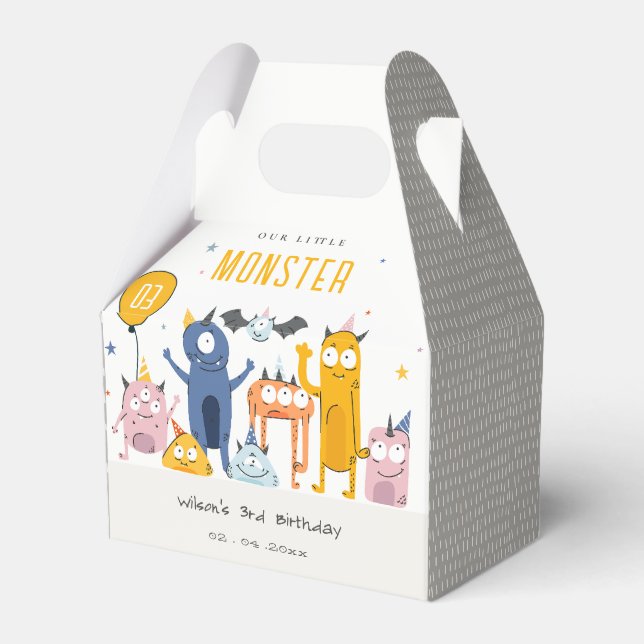 Cute Colourful Yellow Party Monsters Kids Birthday Favour Box (Front Side)