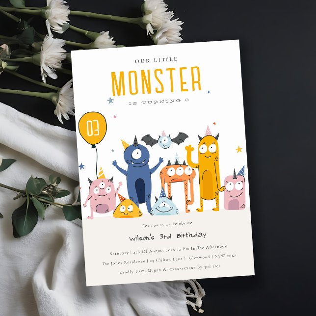 Cute Colourful Yellow Party Monsters Kids Birthday Invitation (Creator Uploaded)