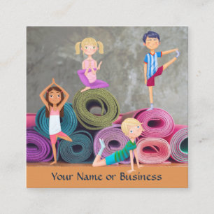 Cute Colourful Yoga Kids Yoga Mats and Studio Square Business Card