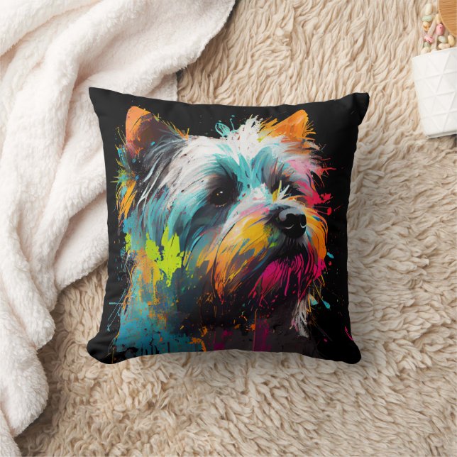 Cute Colourful Yorkie Throw Pillow (Blanket)