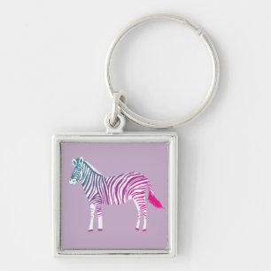 Cute colourful zebra animal print purple blue pink key ring