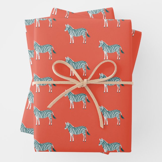 Cute Colourful Zebras Animal Print Bold Bright Tea Wrapping Paper Sheet (In situ)