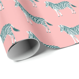 Cute colourful zebras animal print pattern pink wrapping paper