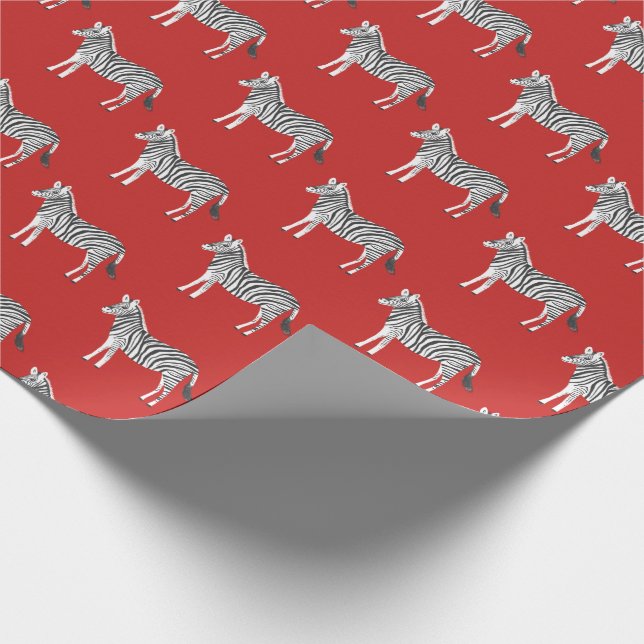 Cute colourful zebras animal print pattern red wrapping paper (Corner)
