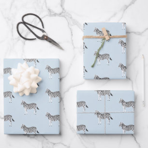 Cute Colourful Zebras Animal Print Soft Blue  Wrapping Paper Sheet