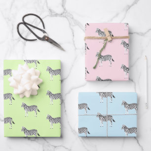 Cute Colourful Zebras Animal Print Soft Pastels Wrapping Paper Sheet