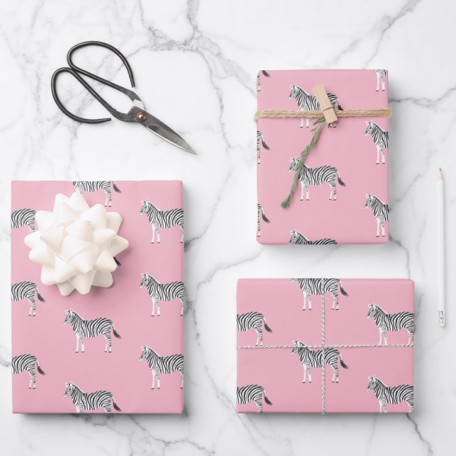 Cute Colourful Zebras Animal Print Soft Pink Wrapping Paper Sheet (Front)