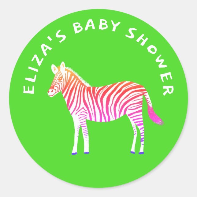 Cute Colourful Zebras Custom Baby Shower  Classic Round Sticker (Front)