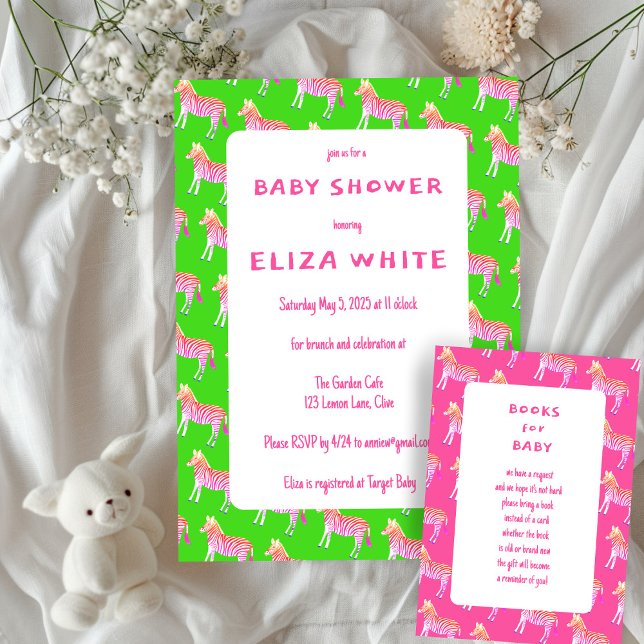 Cute Colourful Zebras Custom Baby Shower  Invitation (Cute Colorful Zebras Custom Lime Pink Neon Baby Shower Invitation Brat
)